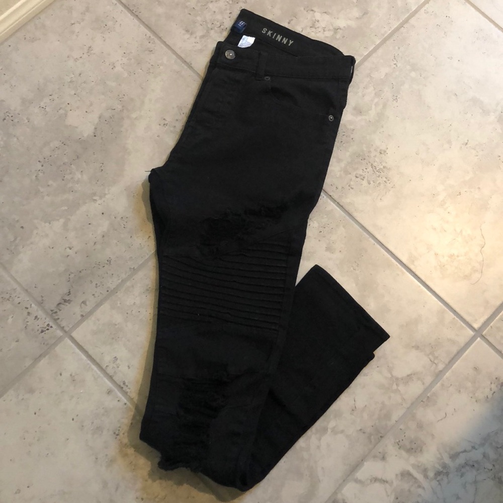 Black Distressed Moto Jeans
